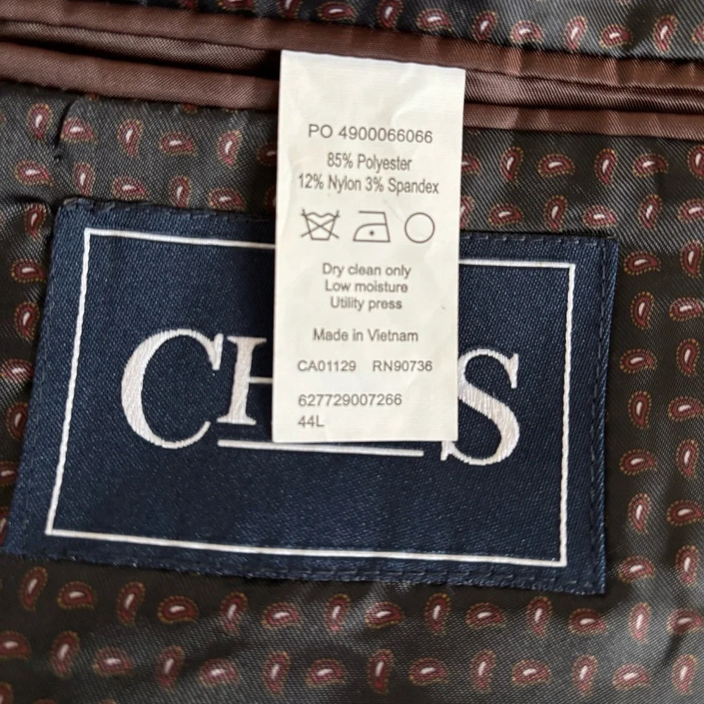 Chaps Corduroy Blazer Sports Coat Mens 44L Elbow Patches Black Paisley Lining